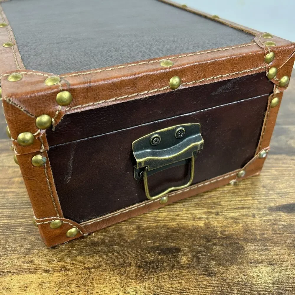 Unbranded Vintage Style Small Trunk Decorative Storage Box Faux Leather Brown